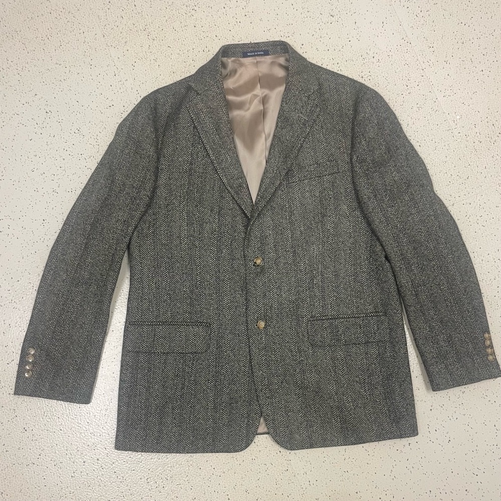 VTG Lands' End Tweed Blazer 44R Wool Herringbone Jacket Preppy Academia